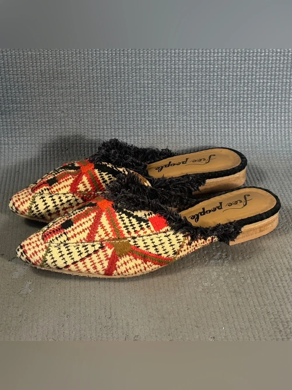 Free People Patterned New Port Fringe Flat Mules Women’s Size 6.5 US EU 37